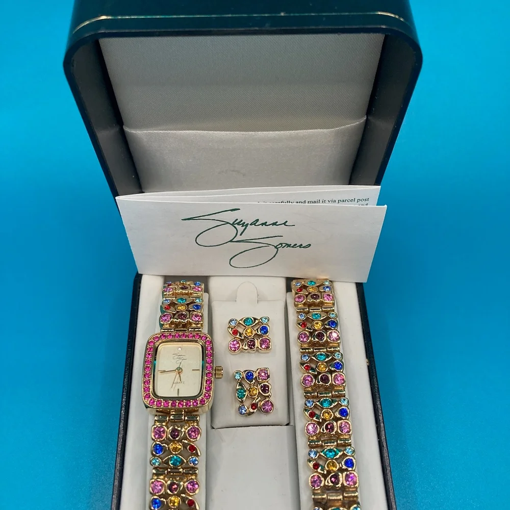 Colorful Gemstone Watch Earring and Bracelet Set Suzanne Somers - Picture 2 of 8